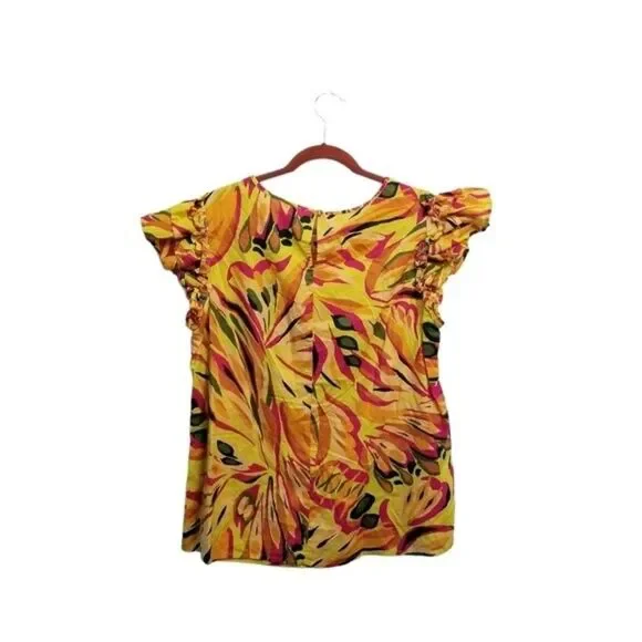 Terra & Sky Ruffle Sleeve Tropical Print Top Size 0X. 1 0192 - Picture 2 of 7